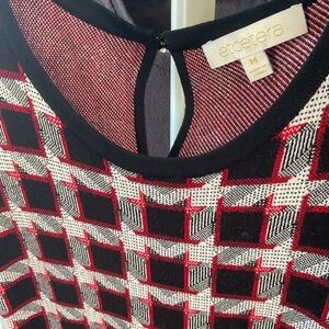 Etcetera Red and Black Checkered Knit Top